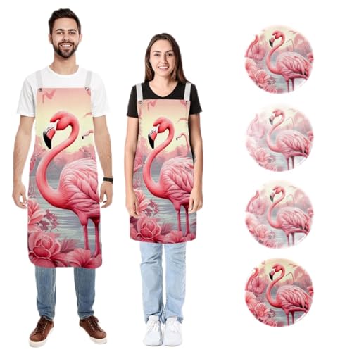 Tabliers de cuisine flamant rose idéaux pour vos barbecues et ateliers de cuisine en duo
