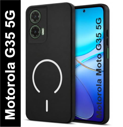 Image of SBMS Silicone Back Cover Case for Motorola Moto G35 5G | Soft Micro-Fibre Lining Inside | Magsafe Print On Back Side Camera Protection Bump | Shockproof Case for Motorola Moto G35 5G (Black)