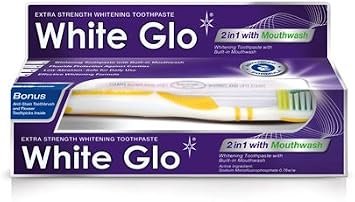 White Glo Extra Strength whitening Toothpaste 100ml Plus Toothbrush & flosser