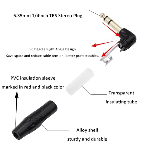 Conector de Audio Estéreo TRS 6.35mm Ángulo Recto 2 Piezas miniatura 4