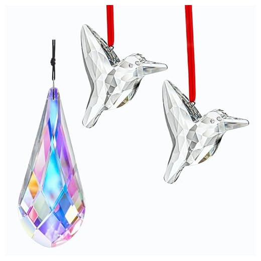 H&D HYALINE & DORA Crystal Suncatcher Prism Window Hanging Ornament and Set of 2 Crystal Hummingbird Suncatchers Rainbow Glass Hummingbird Sun Catcher Hanging Crystals for Window Garden Home Decor