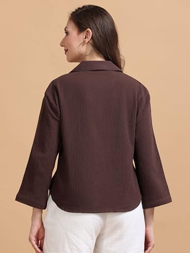 Image of Glam & Chique Women's 100% Cotton Crinkled Textured Shirt-XS-2XL