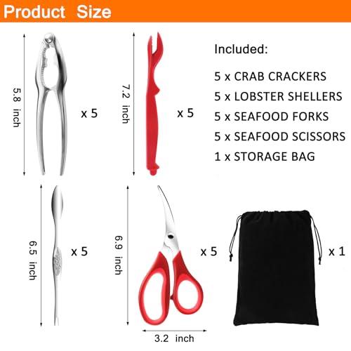 Seafood Tools Set, 21 Pcs Crab Crackers and Tools, Nut Cracker Tool, Crab Leg Crackers Tool, 5 Crab Crackers, 5 Lobster Shellers, 5 Crab Leg Forks/Picks, 5 Seafood Scissors, mobzio Crab Tools