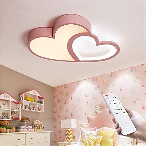 LED Ceiling Lamp Nursery Lamp Modern Acrylic Metal Ceiling Light Heart Combination Design Ceiling Lighting Bedroom Lamps Kitchen Dining Room Decoration Ceiling Lamp,Pink,Dimming65CM28W Cover