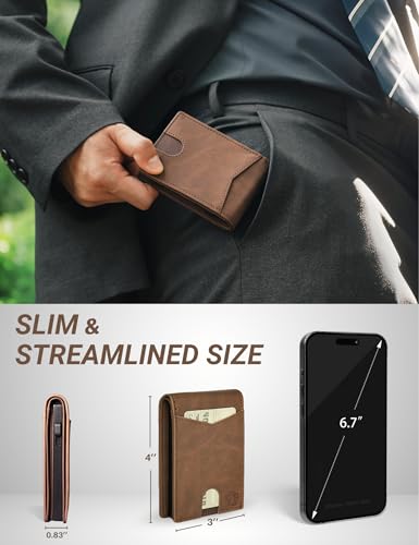 Popvibe Wallet for Men, Slim Minimalist Wallet with 2 ID Windows, Front Pocket, Money Pocket & RFID Blocking, Smart Pop Up Credit Card Holder Bifold Wallet with Gift Box (Brown)3