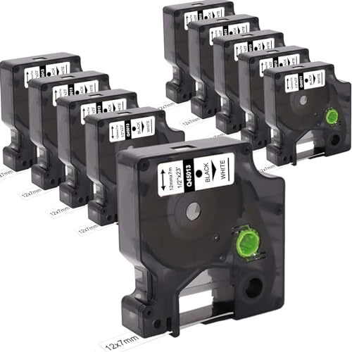 Molabel 10pack Compatible Label Tape Replacement for Dymo D1 45013 S0720530 (12mm x 7m) Black on White Tape Work with Dymo Label Manager 160 200 210D 280 360D 420P 450D
