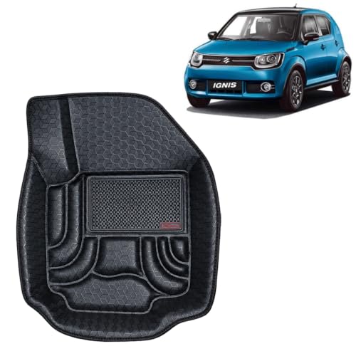 Image of OTO2EYE Car Floor Mat 4.5D Compatible for Maruti Suzuki Ignis (2016 Onwards) All Model, 100% Waterproof Tray Shape, Set of 3 Pieces, Top Notch PVC 4.5D Foot Mats, Washable, 1 Year Warranty