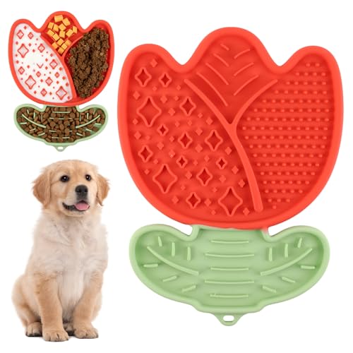 Alfombrilla para Lamer Perros y Gatos, Alimentador Lento para Perros(Rojo)