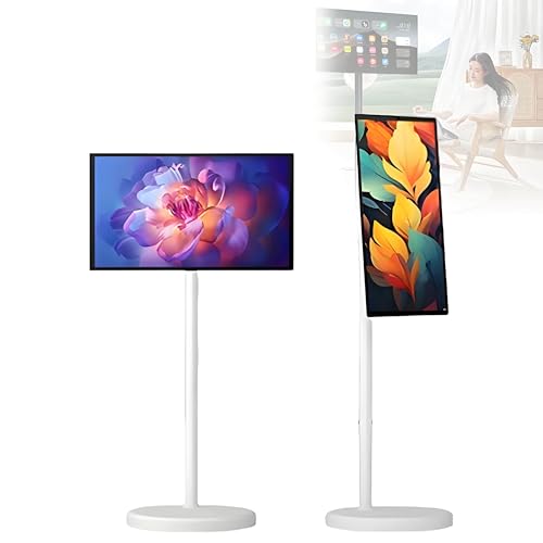 VsyPtyc Televisor portátil Inteligente FHD de 21,5 Pulgadas con Ruedas, Pantalla táctil 1080P, Android 12, batería integrada de 4 a 6 Horas, rotación Completa 4+64G