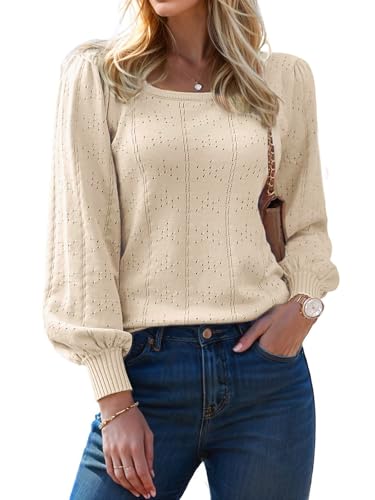 XINWEZZ Womens Sweaters Fall 2024 Casual Puff Long Sleeve Square