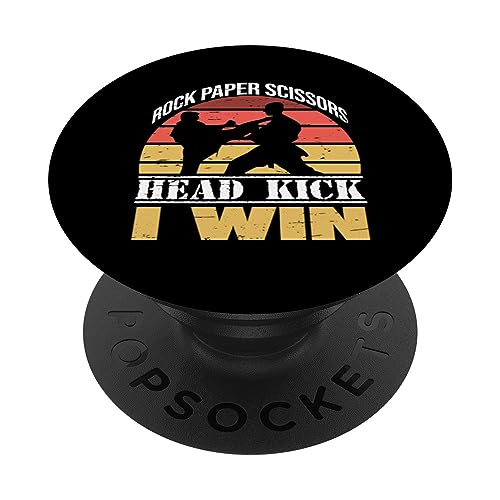 Rock Paper Scissors Head Kick I Win Martial Arts Taekwondo PopSockets Swappable PopGrip, Black