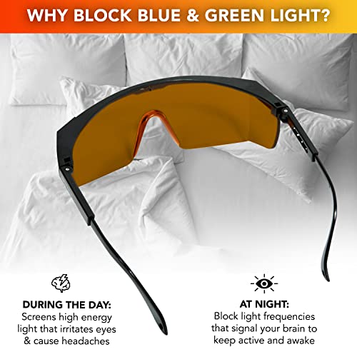 Safetyblue™ Sleep Enhancing Amber Glasses - Anti-Blue & Green Blocking Glasses - Nighttime Eye Wear - Better Night Sleep & Reduce Digital Eye Strain & Insomnia - Men’s Or Women’s #TOP1