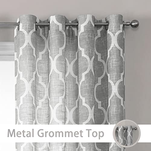 Beauoop Grommet Lattice Moroccan Tile Print Curtains 84 Inches Long Geometric Linen Like Semi Sheer Curtain Window Treatment Set For Living Room Kitchen, Set Of 2, 50 Inch Wide X 84 Inch Long, Gray #TOP2