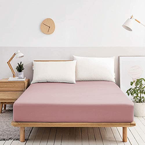 30cm Extra Deep Pocket King Size Bed Fitted Sheet 100% Egyptian Cotton Bedsheet 200 Thread Count Breathable Fade Resistant Bottom White Grey Pink Bed Sheets (King, Pink)