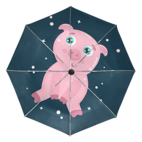 Parapluie anti UV et coupe-vent automatique à motif cochon rose