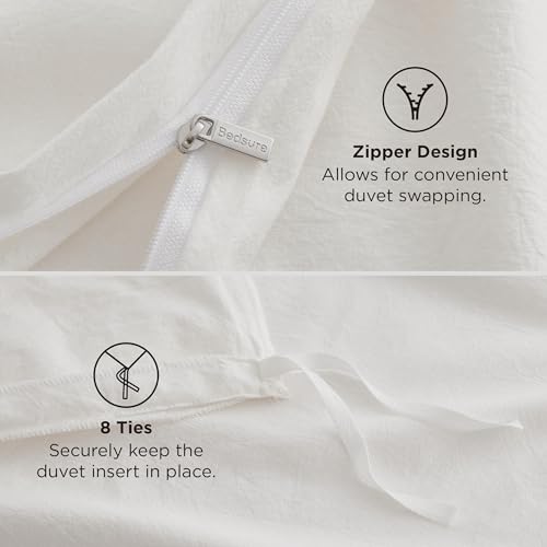 Bedsure 100% Washed Cotton Duvet Cover Oversized King - Natural White Minimalist Cotton Duvet Cover Linen Like - GentleSoft™ Plain Simple Bedding (Natural White, Oversized King, 120"x98")