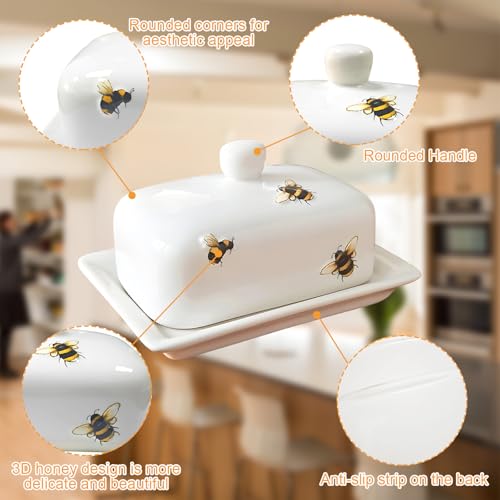 Piatto per Burro in Ceramica, 200g, Bianco, con Manico, Lavabile in Lavastoviglie - immagine 6