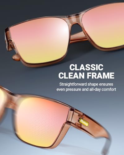 Meeloog Polarized Sunglasses Over Glasses for Men Women, Classic Rectangle Fitover Shades UV400 for Driving Fishing MST0091, P1 Champagne Frame/Pink Mirrored Lens, Standard — view 4