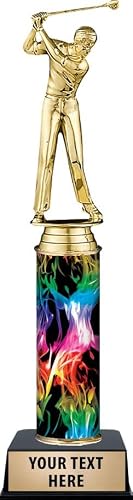Crown Awards Personalized Rainbow Inferno Golf Trophy, 11" Male Golfer Trophy Award, Customize Now