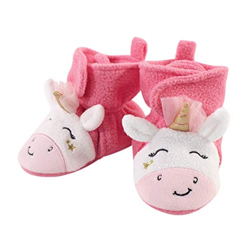 Hudson Baby Unisex-Child Cozy Fleece Booties Slipper Sock, Pink Star Unicorn, 0-6 Months