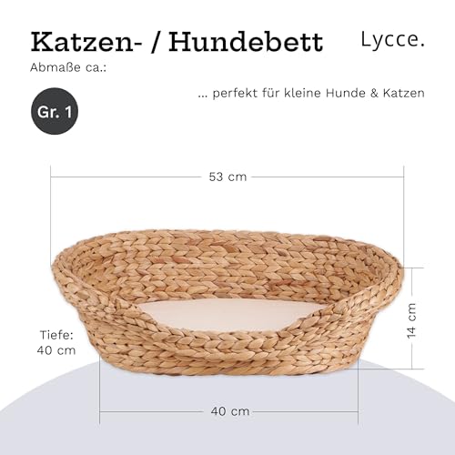 Lycce Katzenbett Hundebett für kleine Hunde | Kissen waschbar bei 30° | ovale Form mit hohem Rand | Wasserhyazinthe | Hundekörbchen Katzenkörbchen | Gr. 1 (53 x 40 x 14 cm)