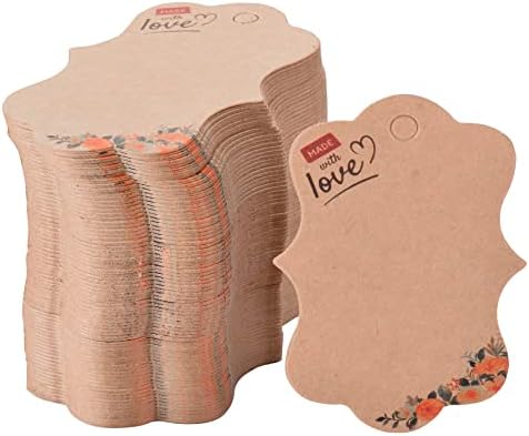 GICOHI 200 Pack Blank Labeling Tags with Jute Twine, Made with Love Template Tags 4.8x7cm (Kraft Paper)