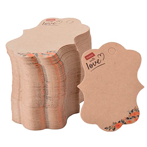Gicohi 200 Pack Blank Labeling Tags With Jute Twine, Made With Love Template Tags 4.8X7Cm (Kraft Paper) #TOP3