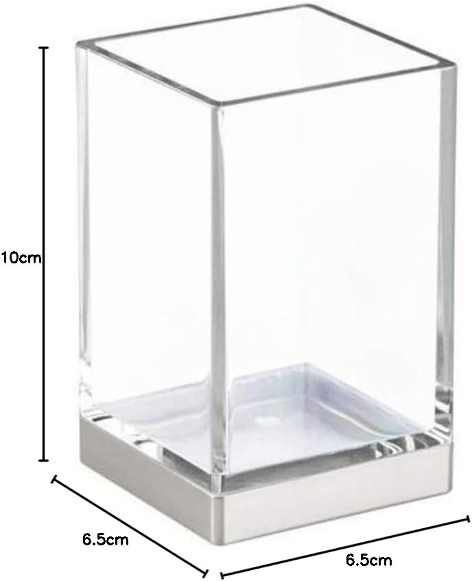 iDesign 41180 Toothbrush Holder, Small Plastic Bathroom Caddy with Modern Design, Practical Bathroom Organiser for Toothbrushes, Toothpaste, Makeup and More, Clear/Matte Silver, 6.35x6.35x10.16 cm