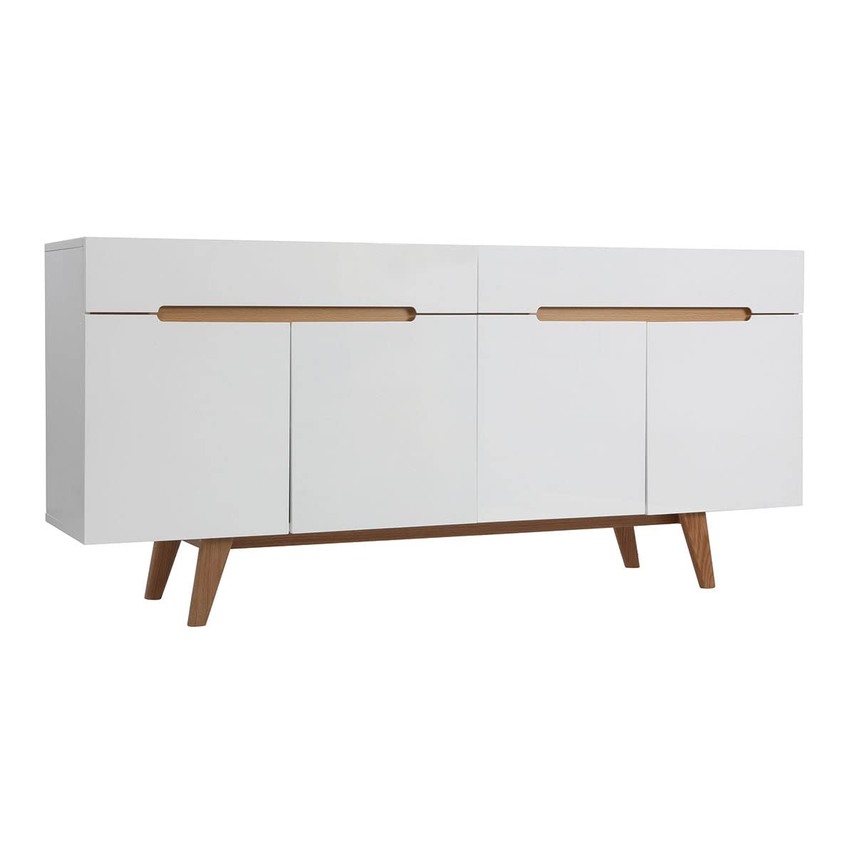Miliboo Buffet scandinave Blanc Brillant et frêne 180cm MELKA