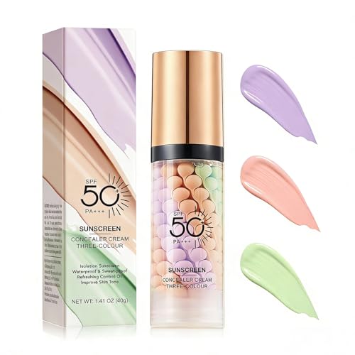 3 In 1 Primer for Face Before Makeup,SPF 50 PA++,Sunscreen Isolation Cream,One Step Color Corrector Primer,Blurs Facial Serum Oil Control &Moisturizing Skin Tone Correcting,Tinted Moisturizer with Spf