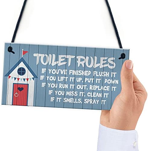 RED OCEAN Toilet Rules Sign Nautical Theme Hanging Sign For Toilet Beach Home Decor