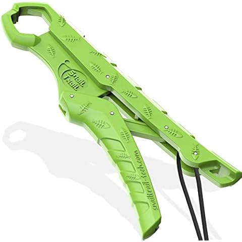 SNAIL TRAIL 7.5''/9'' Floating Fish Gripper, Fishing Grabber, Catfish Mouth Pliers, Caught Bass Holder, Digital Scale Hook Clamp, Saltwater Lip Grip Tool with Lanyard, Gifts for Men, Green Cover