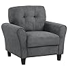Giantex modern mid century accent chair linen living room chair with tufted back 7 thick cushion max load 400 lbs upholstered armchair with non slip foot pads club chair for bedroom grey  urban country home decor