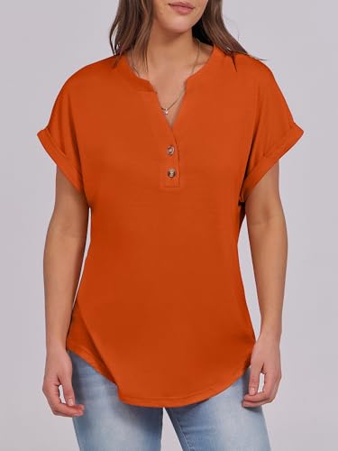 Image of ANRABESS Womens Short Sleeve Henley Tops V Neck Dressy Casual Blouses Summer Trendy Tee Shirts 2026 Vacation Fashion Clothes