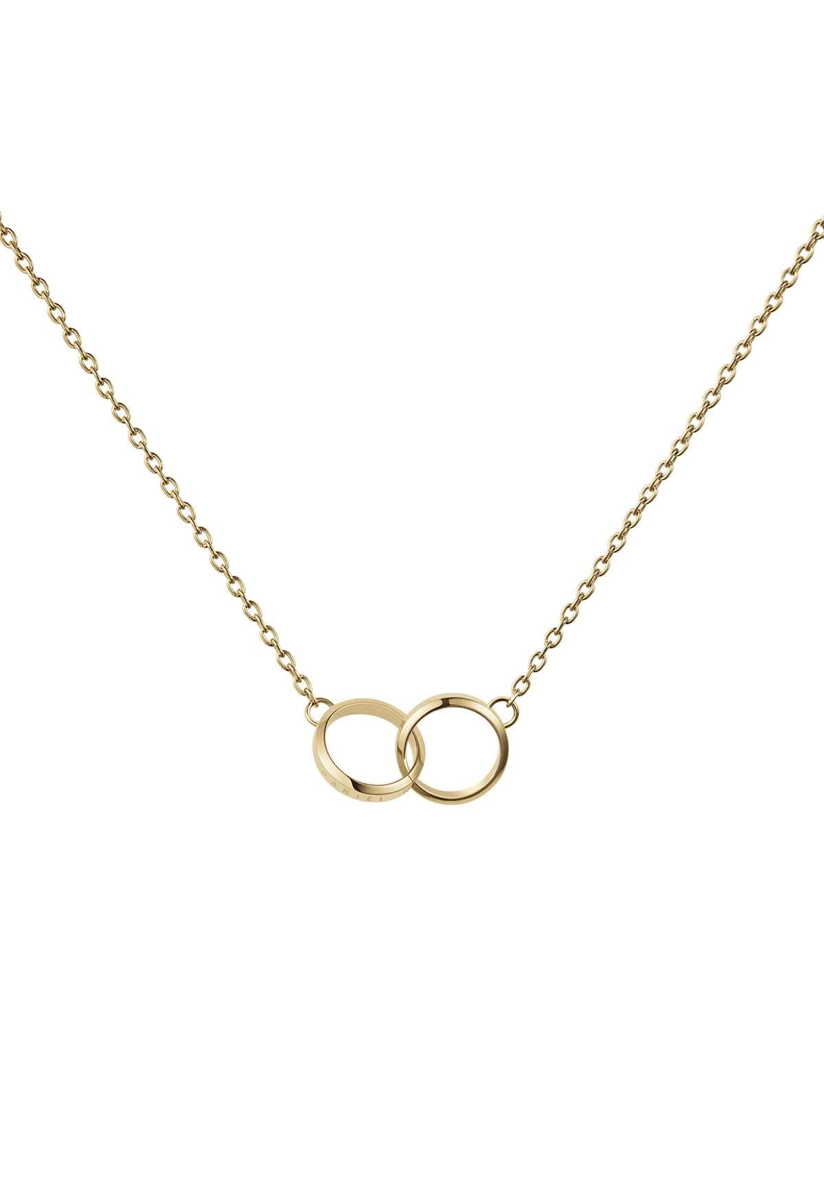 Elan Unity Gold Pendant Necklace - 316L Stainless Steel, Interlocking Double Circle Ring Necklace for Women & Men, PVD Gold Plated, 44cm/17.3 Inches