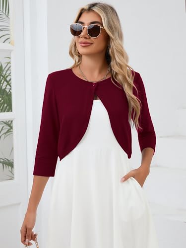 Image of Heymoments Women's 3 /4 Sleeve Casual Shrugs Lightweight Open Front Cropped Cardigan for Dresses