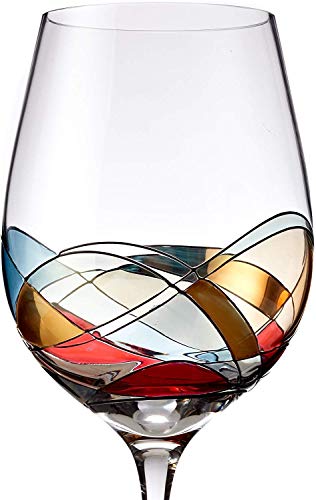 Bezrat Red Wine Glasses Set of 2, Hand Painted Wine Glass, Drinkware Essentials, 11" H, 28oz Wine Lover Large Glass, Glassware Gifts Ideas for Women Inspired by 'Duomo di Milano' Mothers Day (Red) - Image 5