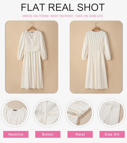 Image of Dokotoo Womens Wrap V-Neck Empire Waist Dress Lantern Sleeve Ruched Side Slit Elegant Maxi Dress