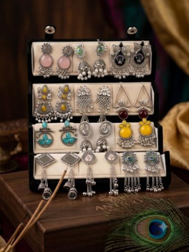 Generic Antico 12 Pair Silver Jhumka Earrings Set - Image 3