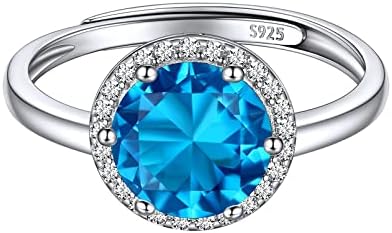 925 Sterling Silver Round Birthstone Ring for Women Adjustable Rings Birthday/Wedding Jewelry(with Gift Box)