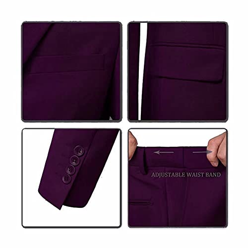 Image of Furuyal Men's Suits 3 Piece Slim Fit Suit Set,Two Button Wedding Business Tuxedo Solid Blazer Jacket Vest Pants with Tie