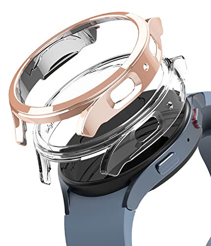 Ringke Coque Compatible avec Samsung Galaxy Watch 5 44mm [Slim] Transparente Solide Rigide Bumper pour Samsung Watch 5 44mm - Clear & Chrome Rose Gold (2 Pack)