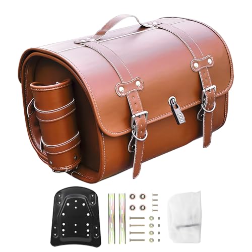 JISYIWOWバイク シートバッグ リアボックス 着脱式 大容量 33L ドリンクホルダー付属 金具防錆PUレザー 盗難防止ロック付き サドルバッグ 取りやすい 旅行 ツーリング 通勤 (ブラウン)