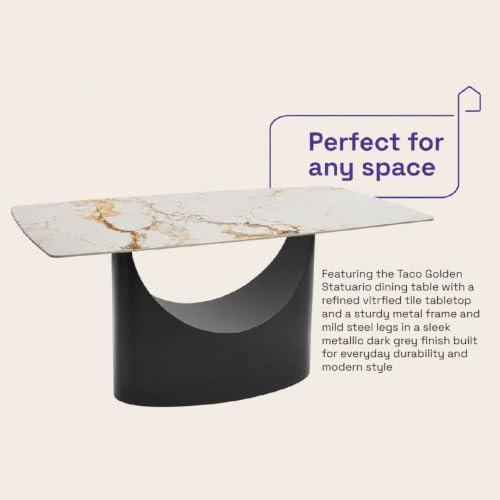 Image of Wakefit Taco Dining Table - Golden Statuario - 6 Seater I Marble Finish I Vitrified Tile Top I Golden Statuario