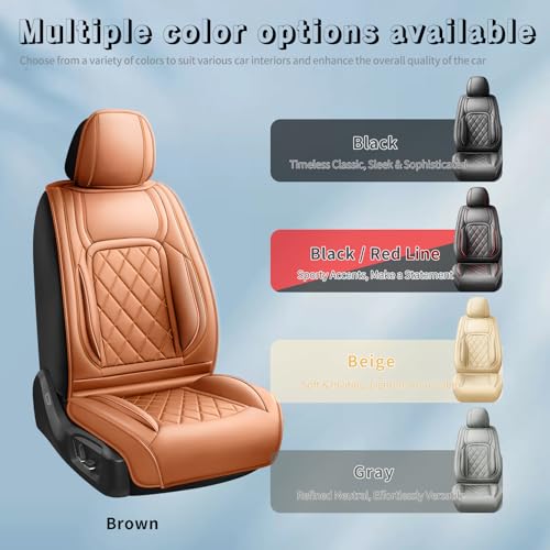 Image of Fit Equinox Car Seat Covers Compatible with Chevy Equinox 2011-2026, Premium Leather Breathable, Wear Resistant, Airbag Compatible, All-Weather Protection & Full Coverage, 2 Front Seat Brown