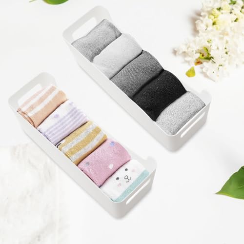 DAWRIS 4 Stück Badezimmer Organizer Aufbewahrungsbox Weiß Aufbewahrungskorb Kunststoff Schubladen Organizer Box für Küchen Schreibwaren Kleiderschrank Schminktisch Datenkabel