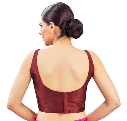 Image of Studio Shringaar Women's Polyester Sleeveless Satin Padded Saree Blouse