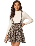 Allegra K Women's Halloween Tartan Skirt Gothic Plaid High Waist Detachable Suspender Skirts Medium Brown