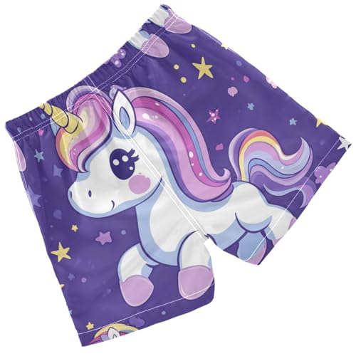 Pigsaly Boys Swim Trunks Unicorns Rainbow Star Pattern Boys Board Shorts Swimsuit Swimwear Summer Bathing Suit 3T2