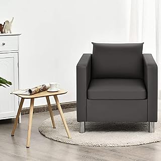 COSTWAY Sofa Single/Double Seat Chair, PU Leather Leisure Accent Loveseat Couch with Pillow and Armrest, Upholstered Padded Guest 1 or 2 Seater Sofa for Living Room, Bedroom and Office